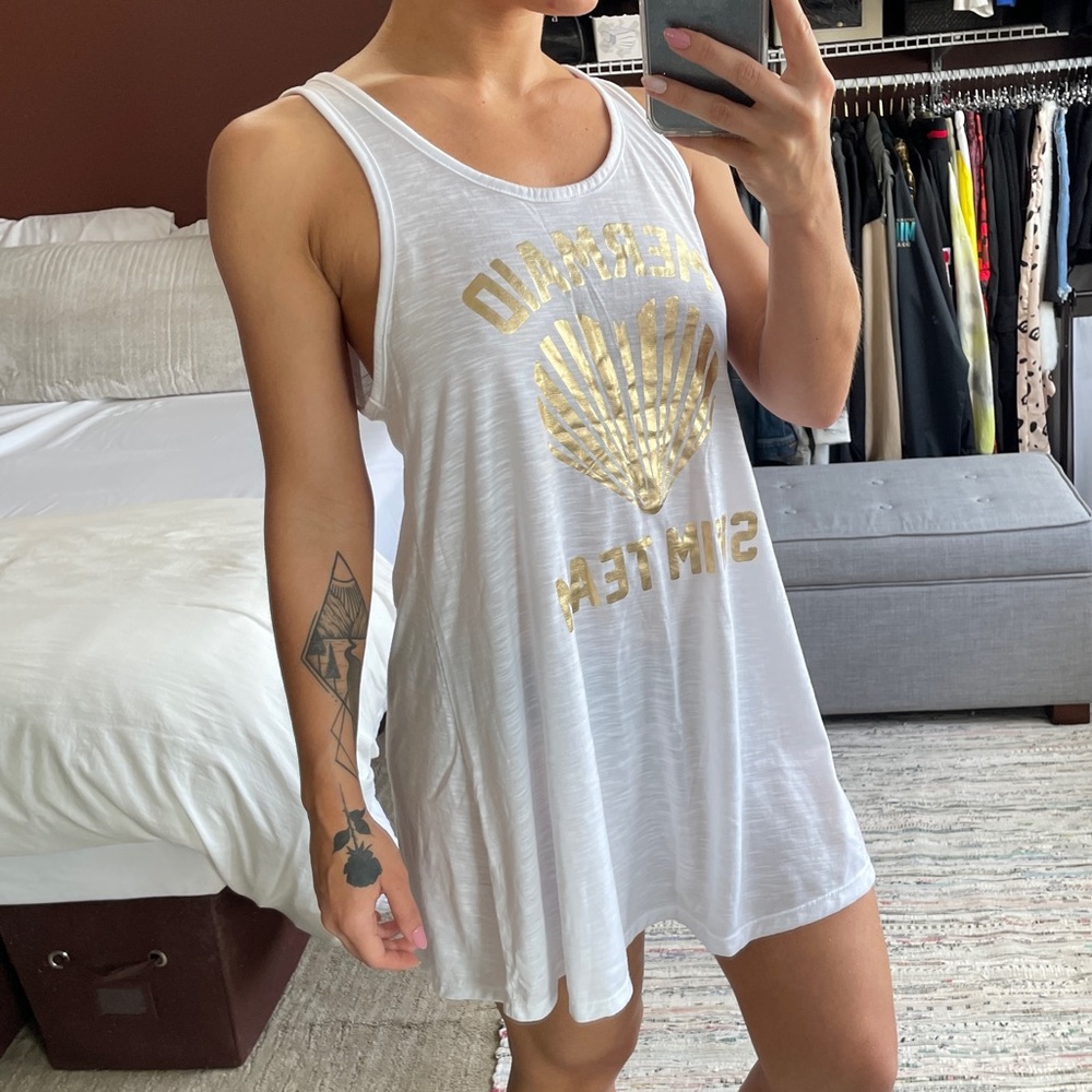 White ‘Mermaid Swim Team’ Swimsuit Cover Up Dress